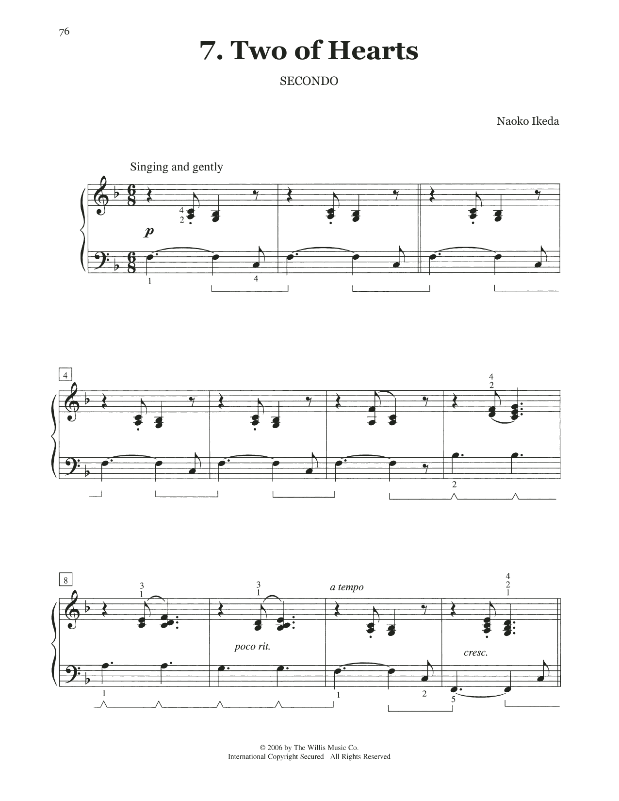 Naoko Ikeda Two Of Hearts Sheet Music Notes & Chords for Piano Duet - Download or Print PDF