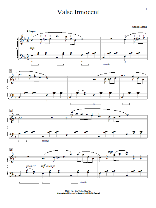 Naoko Ikeda Valse Innocent Sheet Music Notes & Chords for Piano - Download or Print PDF