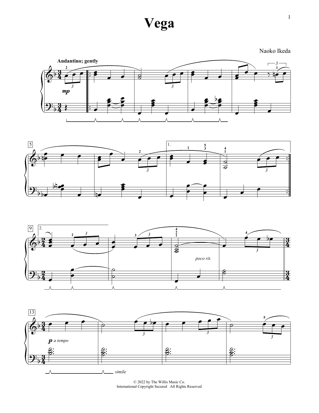 Naoko Ikeda Vega Sheet Music Notes & Chords for Educational Piano - Download or Print PDF
