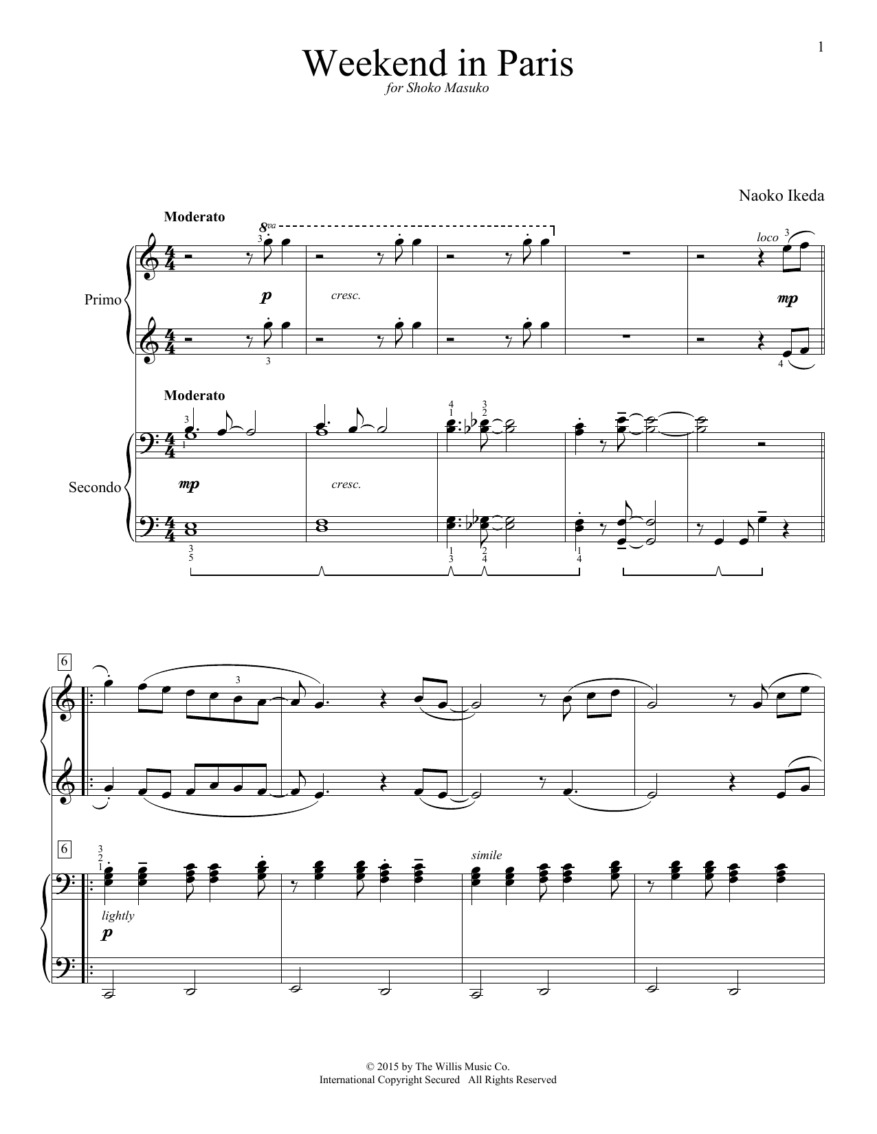 Naoko Ikeda Weekend In Paris Sheet Music Notes & Chords for Piano Duet - Download or Print PDF