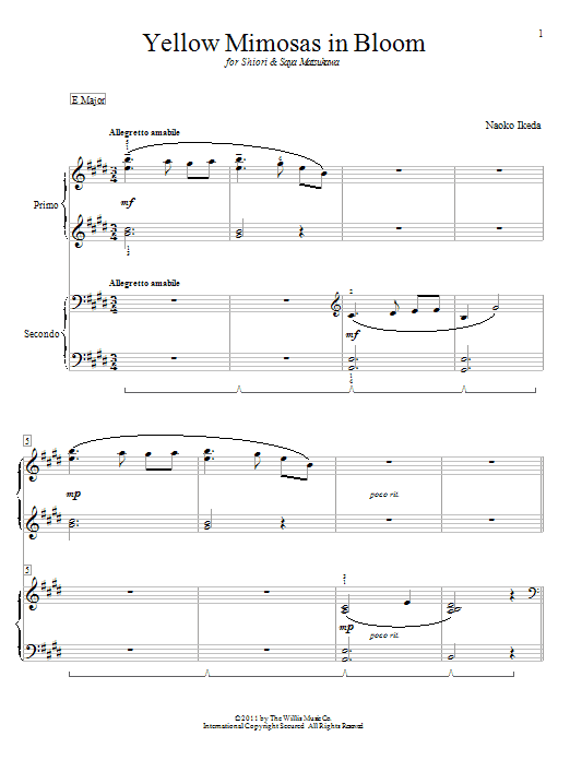 Naoko Ikeda Yellow Mimosas In Bloom Sheet Music Notes & Chords for Piano Duet - Download or Print PDF