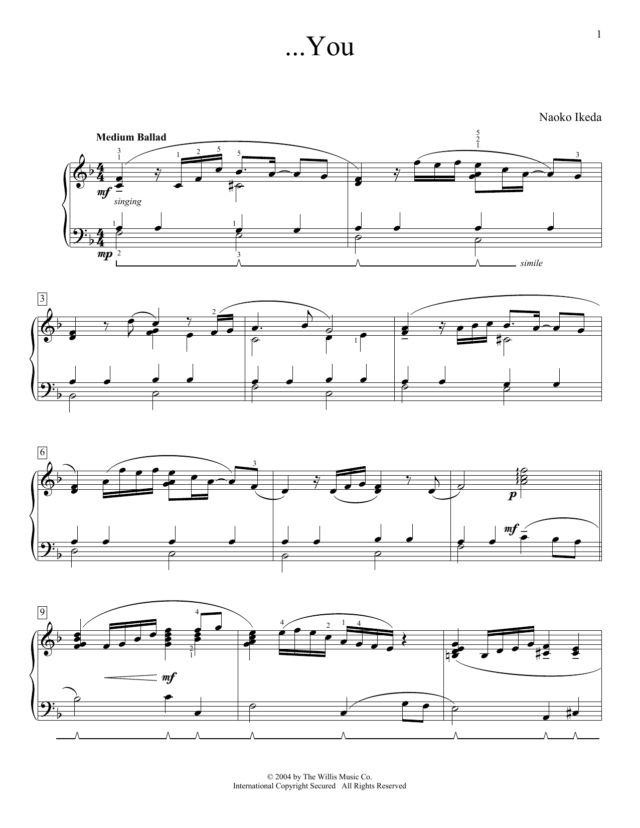 Naoko Ikeda ...You Sheet Music Notes & Chords for Educational Piano - Download or Print PDF