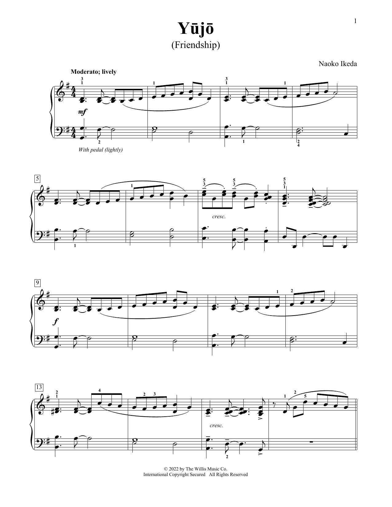 Naoko Ikeda Yujo (Friendship) Sheet Music Notes & Chords for Educational Piano - Download or Print PDF