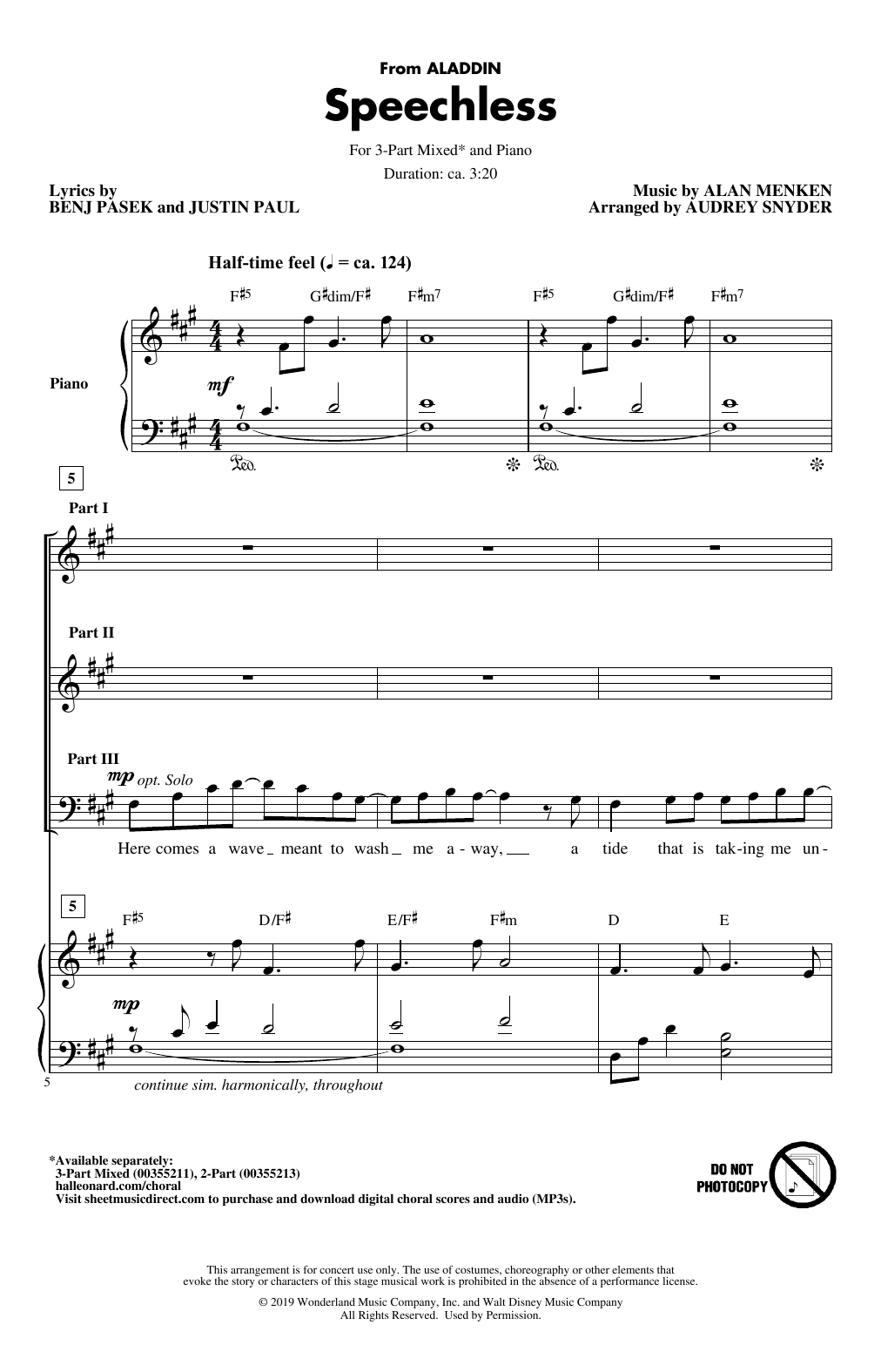 Naomi Scott Speechless (from Disney's Aladdin) (arr. Audrey Snyder) Sheet Music Notes & Chords for 2-Part Choir - Download or Print PDF