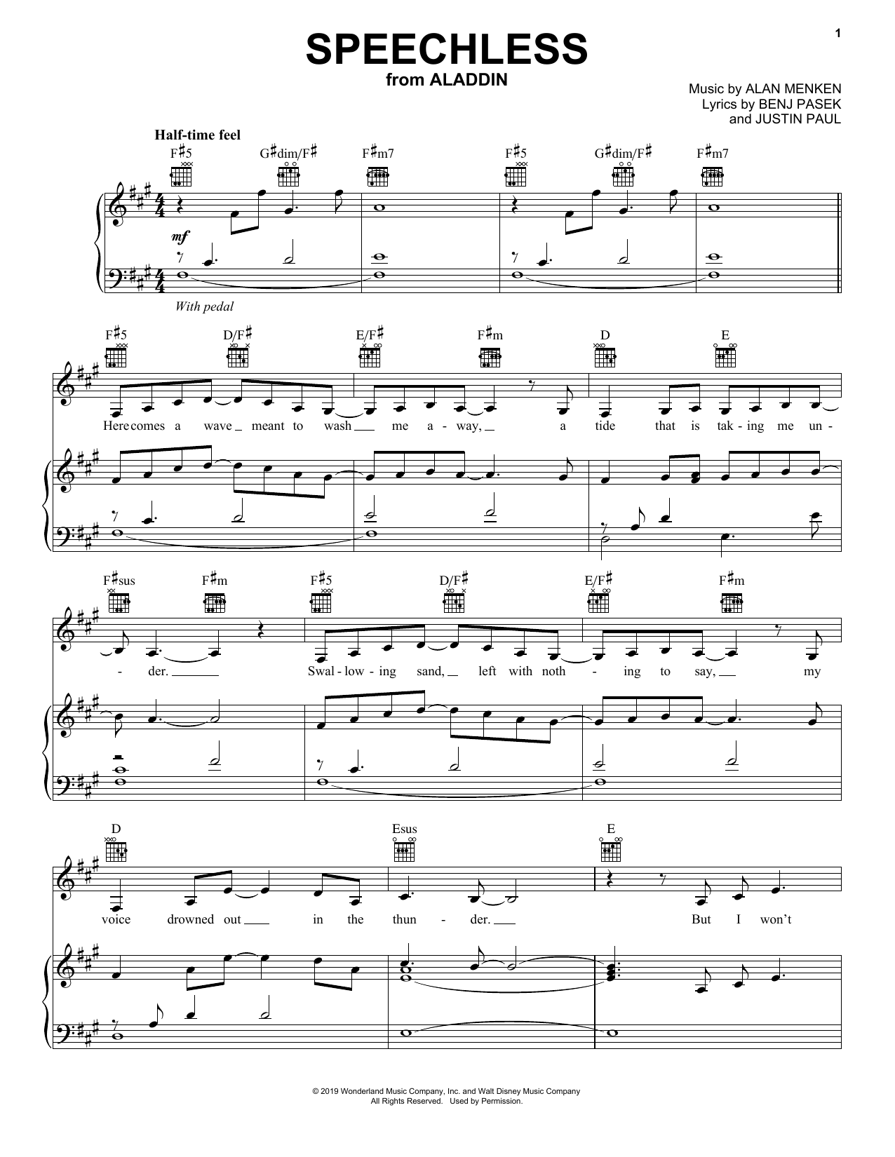 Naomi Scott Speechless (from Disney's Aladdin) Sheet Music Notes & Chords for Big Note Piano - Download or Print PDF