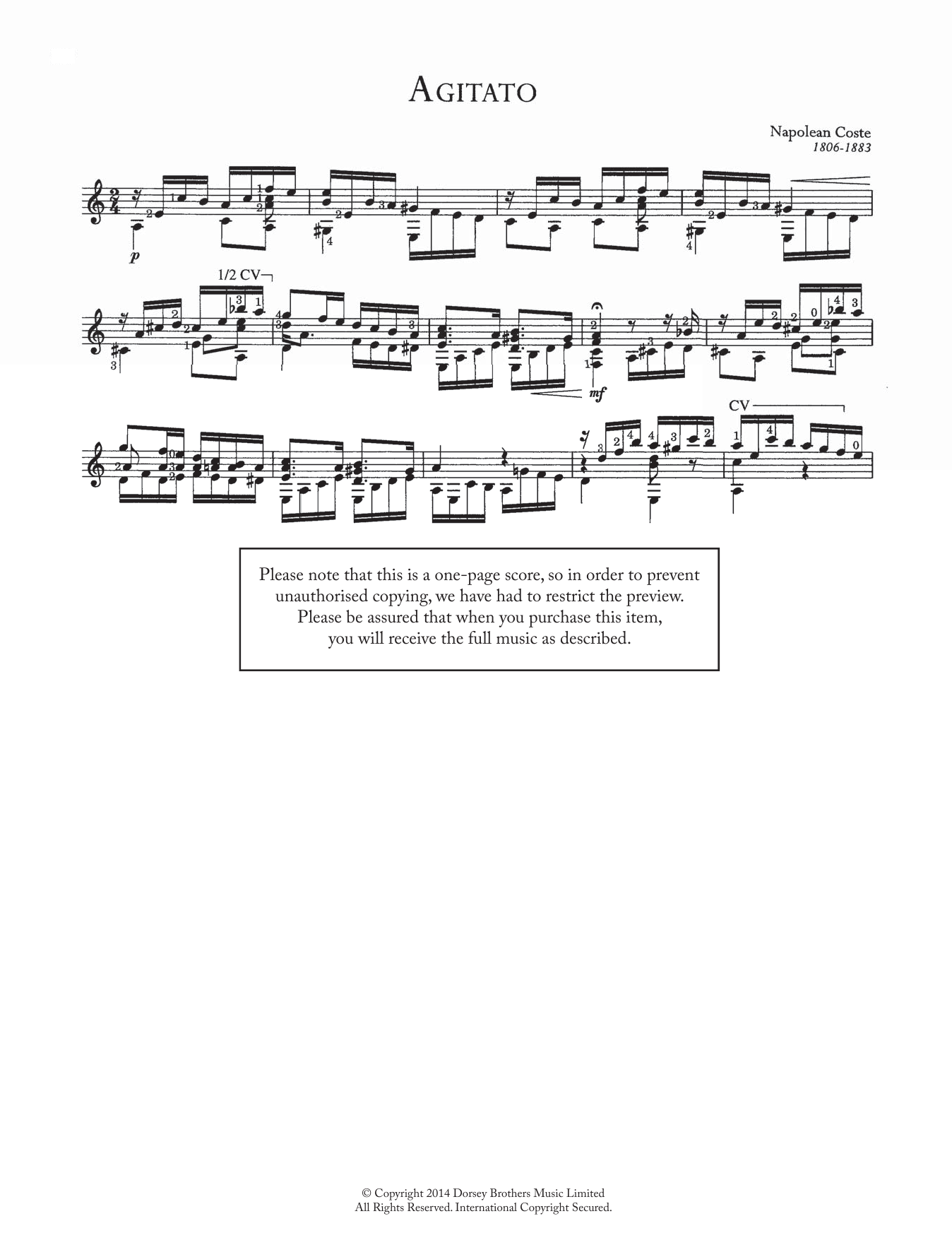 Napoleon Coste Agitato Sheet Music Notes & Chords for Guitar - Download or Print PDF