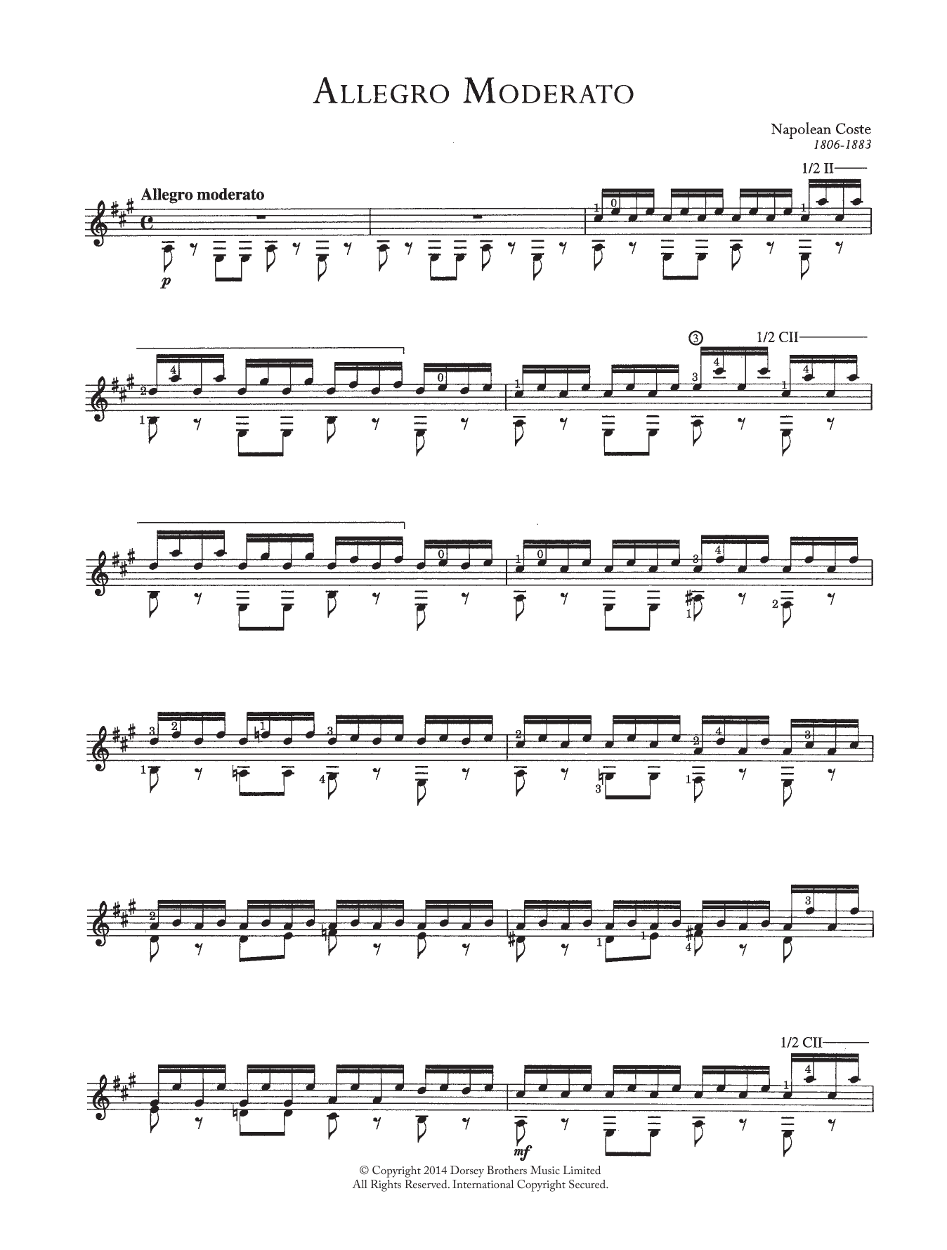 Napoleon Coste Allegro Moderato Sheet Music Notes & Chords for Guitar - Download or Print PDF