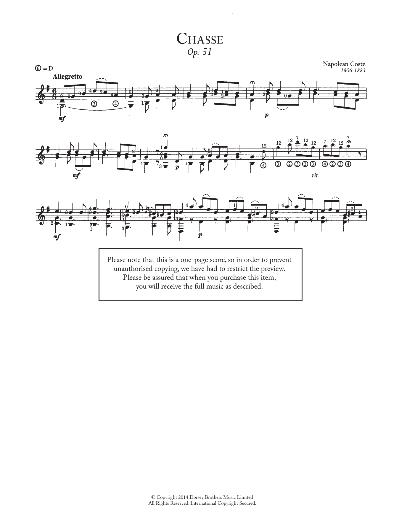 Napoleon Coste Chasse, Op.51 Sheet Music Notes & Chords for Guitar - Download or Print PDF