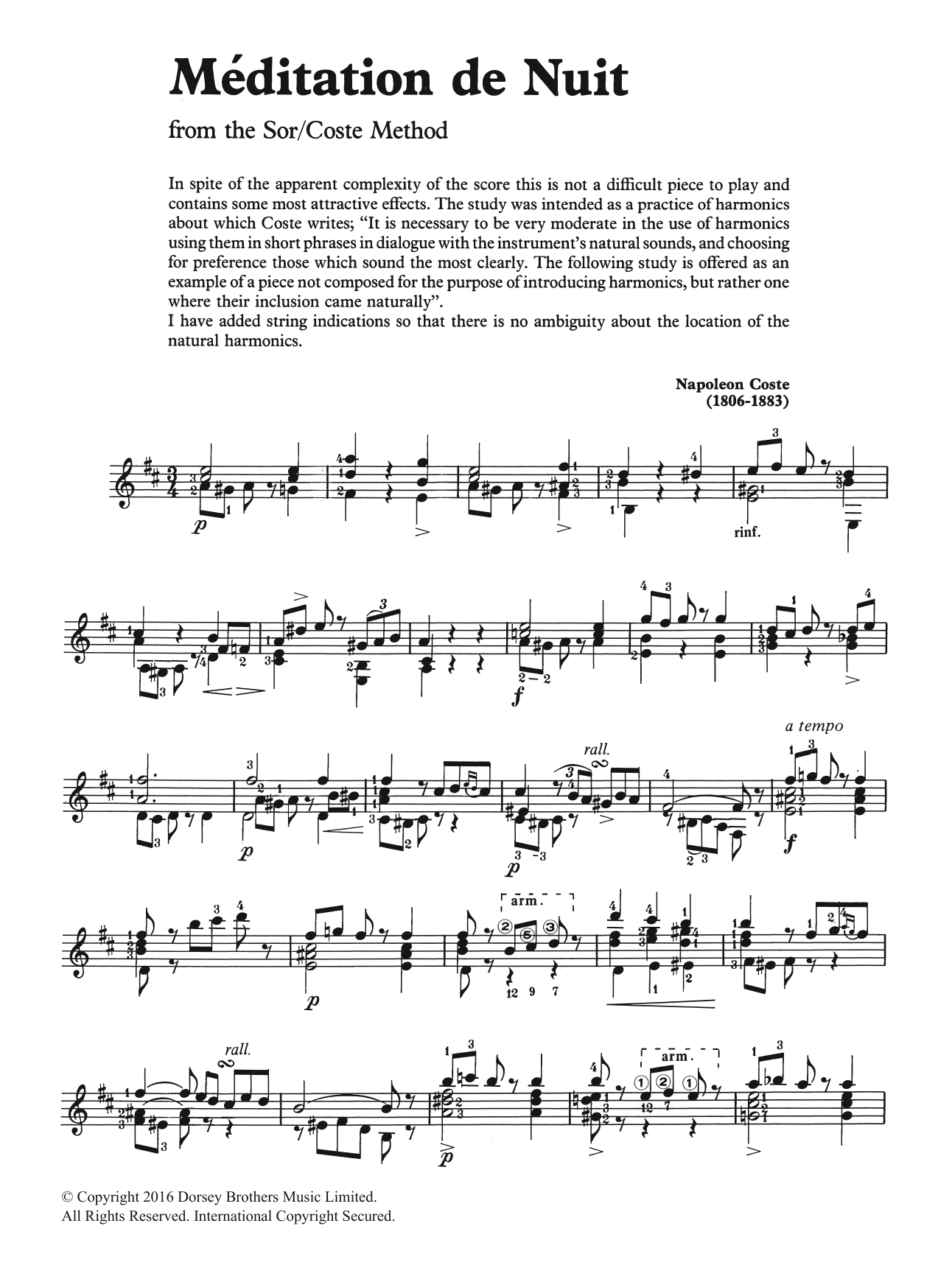 Napoleon Coste Meditation De Nuit Sheet Music Notes & Chords for Guitar - Download or Print PDF