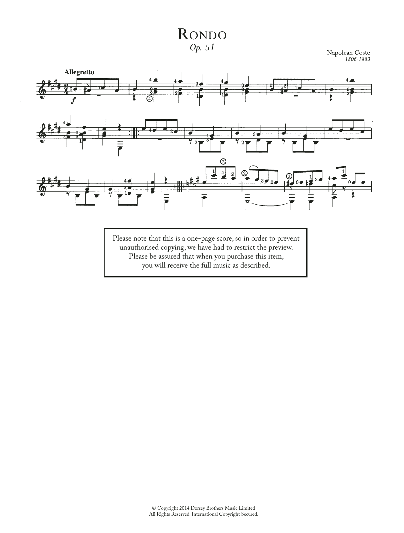 Napoleon Coste Rondo, Op.51 Sheet Music Notes & Chords for Guitar - Download or Print PDF