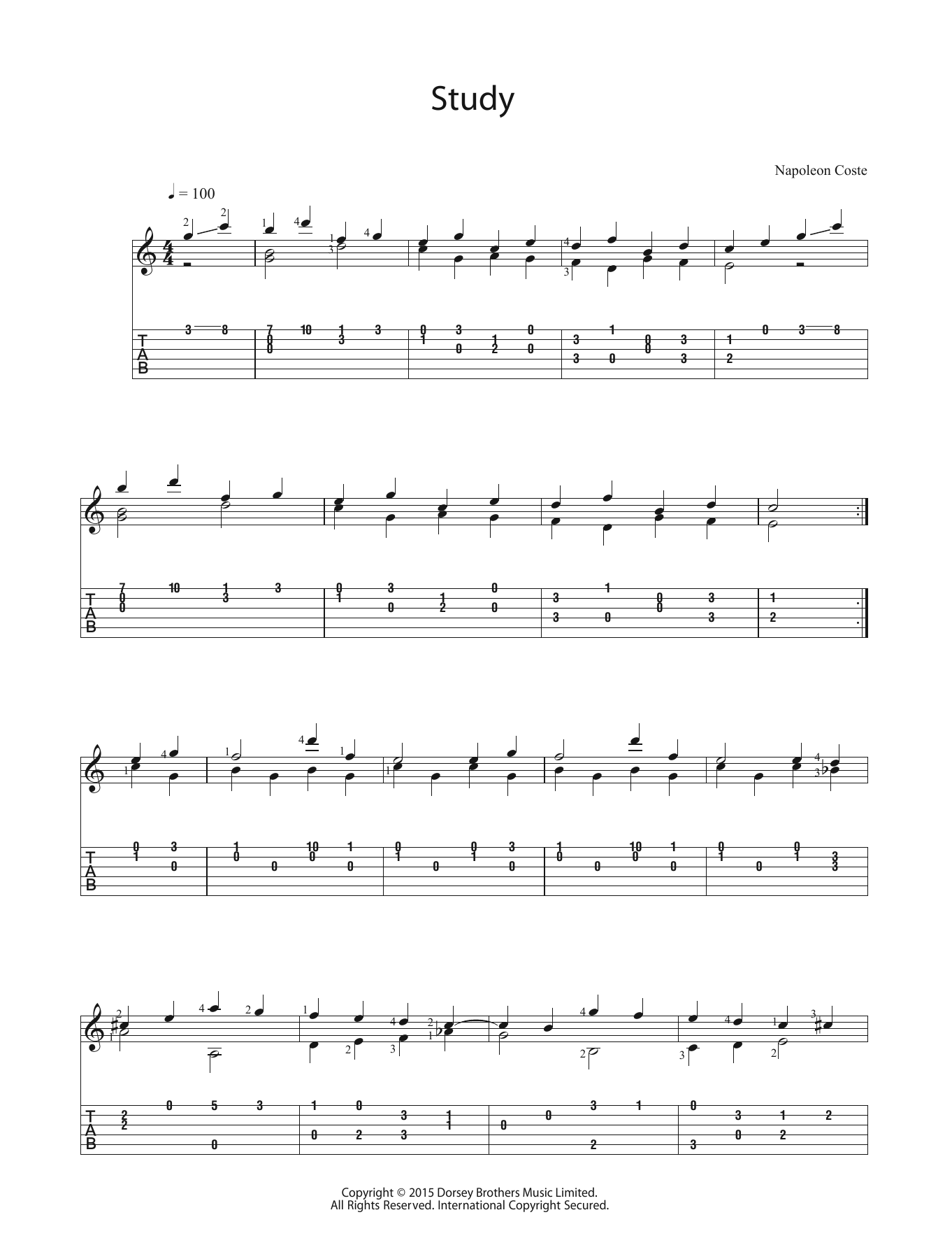 Napoleon Coste Study Sheet Music Notes & Chords for Guitar - Download or Print PDF