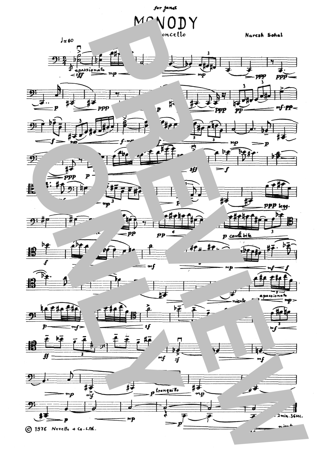 Naresh Sohal Monody Sheet Music Notes & Chords for Cello Solo - Download or Print PDF