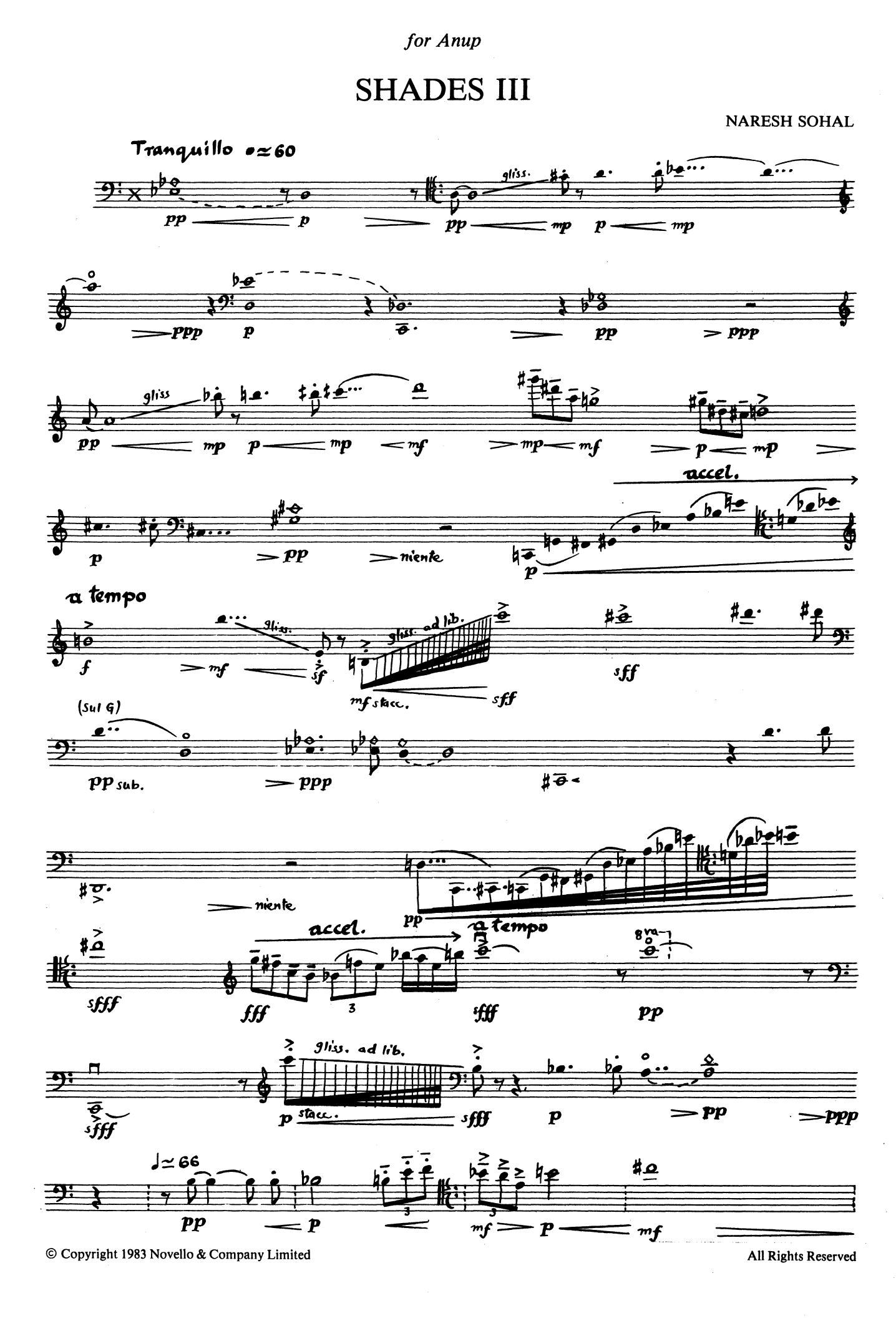 Naresh Sohal Shades III Sheet Music Notes & Chords for Cello Solo - Download or Print PDF