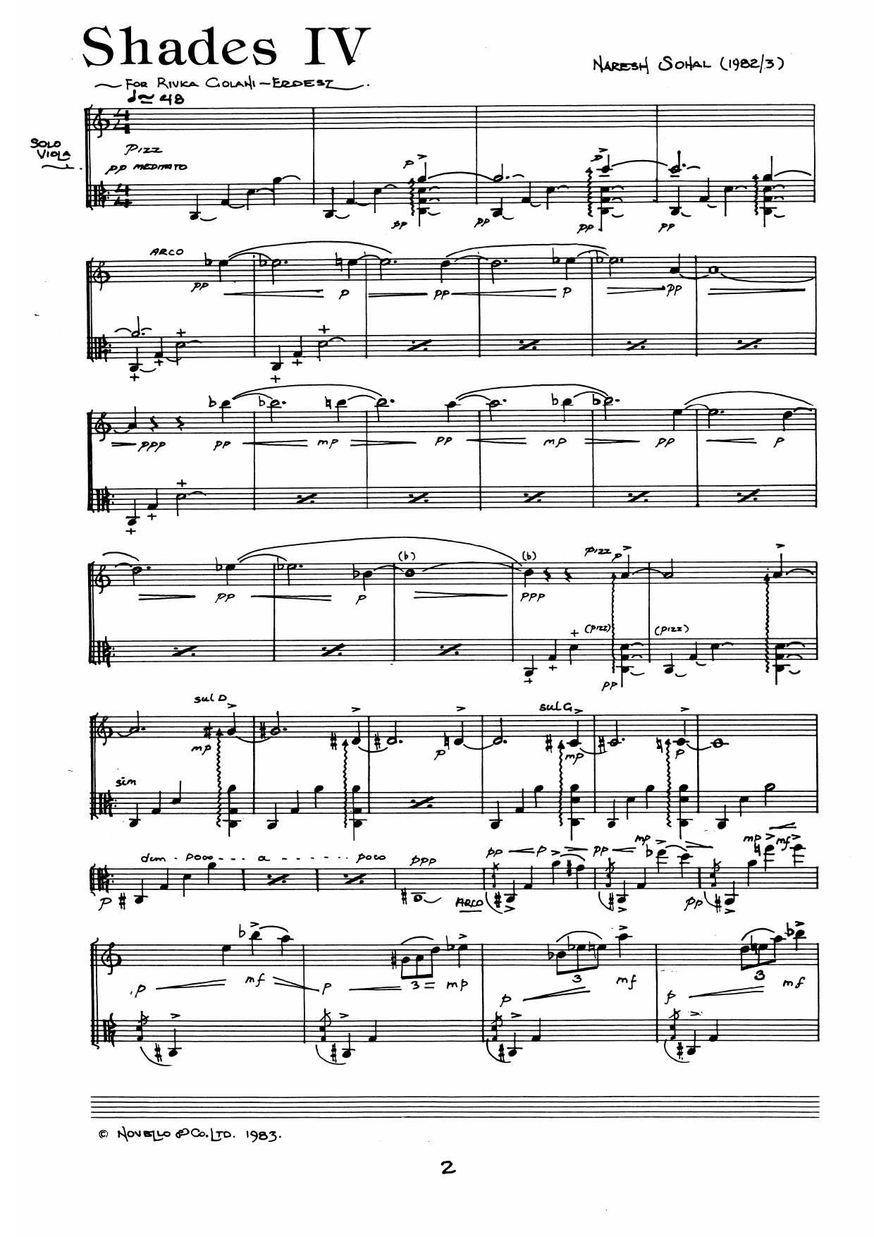 Naresh Sohal Shades IV Sheet Music Notes & Chords for Viola Solo - Download or Print PDF
