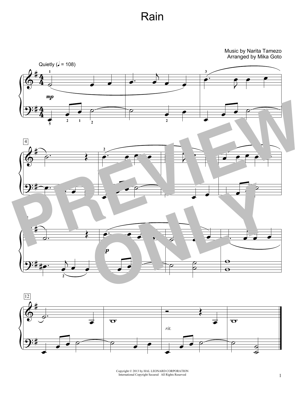 Narita Tamezo Rain (arr. Mika Goto) Sheet Music Notes & Chords for Educational Piano - Download or Print PDF