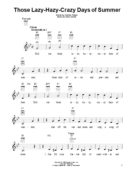 Nat King Cole Those Lazy-Hazy-Crazy Days Of Summer Sheet Music Notes & Chords for Ukulele - Download or Print PDF
