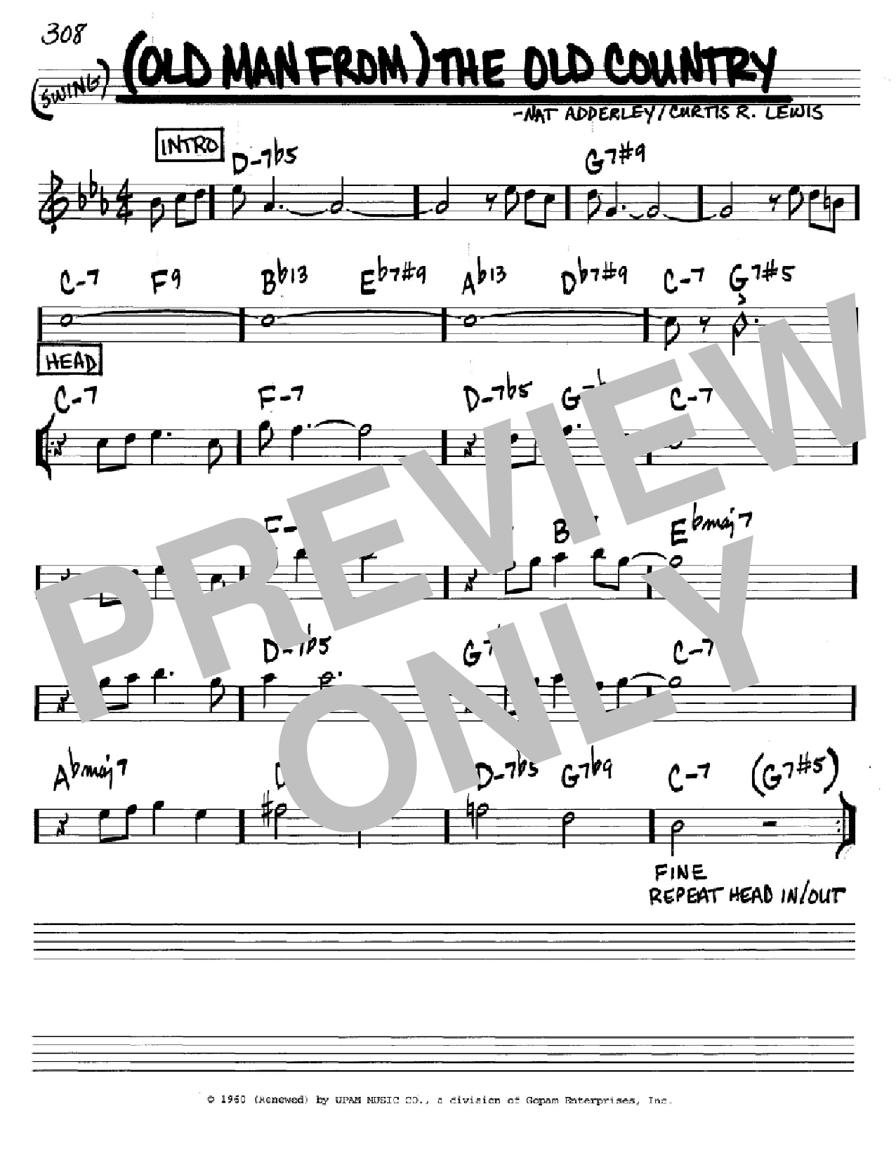 Nat Adderley (Old Man From) The Old Country Sheet Music Notes & Chords for Real Book – Melody & Chords - Download or Print PDF