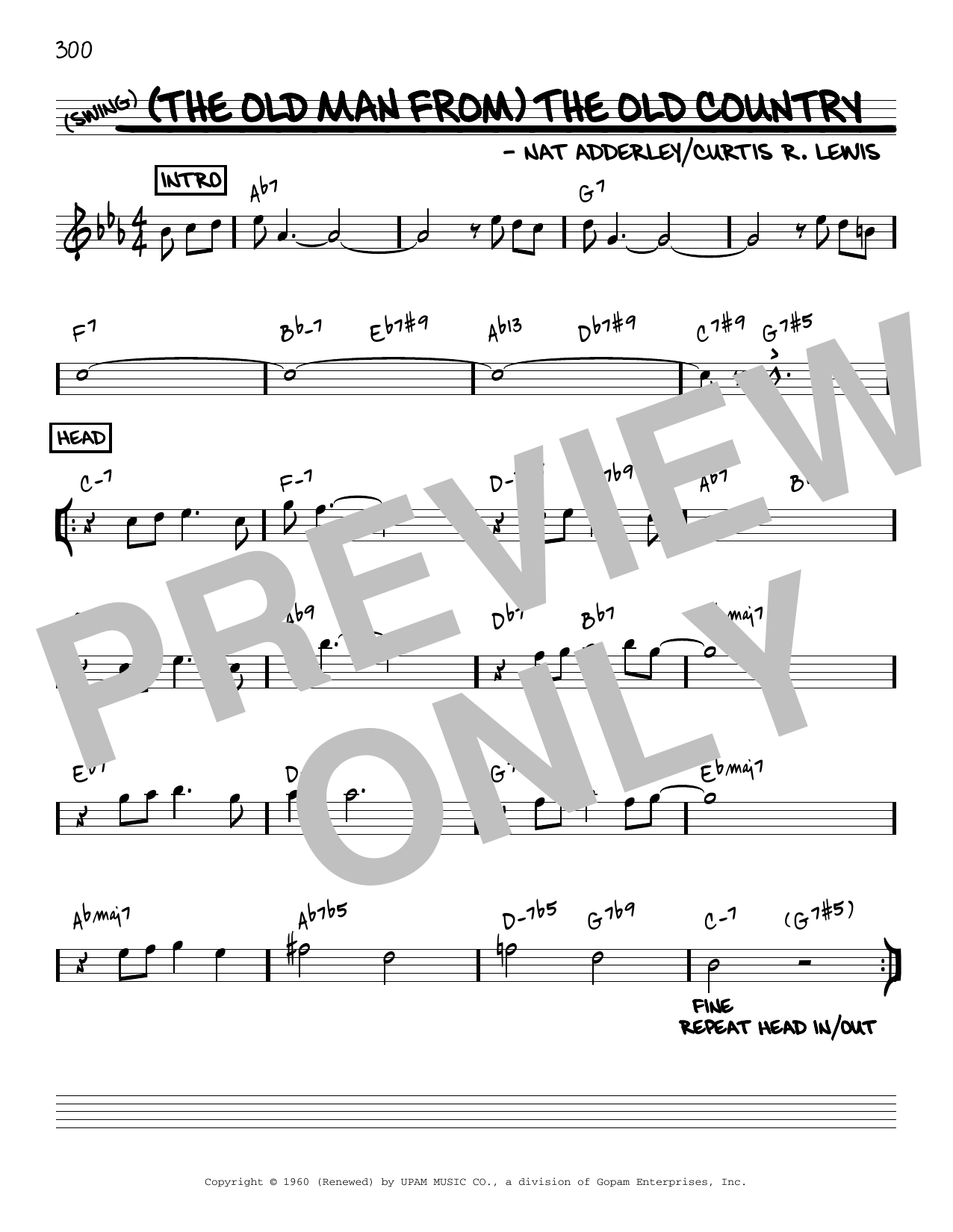 Nat Adderley (The Old Man From) The Old Country [Reharmonized version] (arr. Jack Grassel) Sheet Music Notes & Chords for Real Book – Melody & Chords - Download or Print PDF