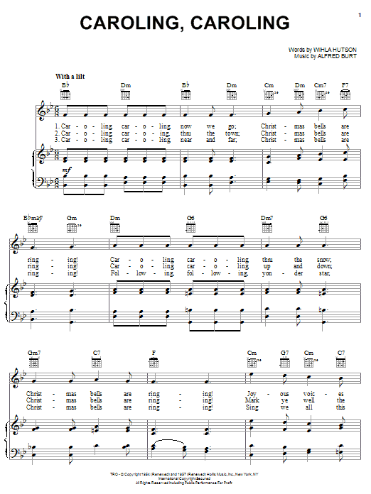 Nat King Cole Caroling, Caroling Sheet Music Notes & Chords for Piano, Vocal & Guitar (Right-Hand Melody) - Download or Print PDF