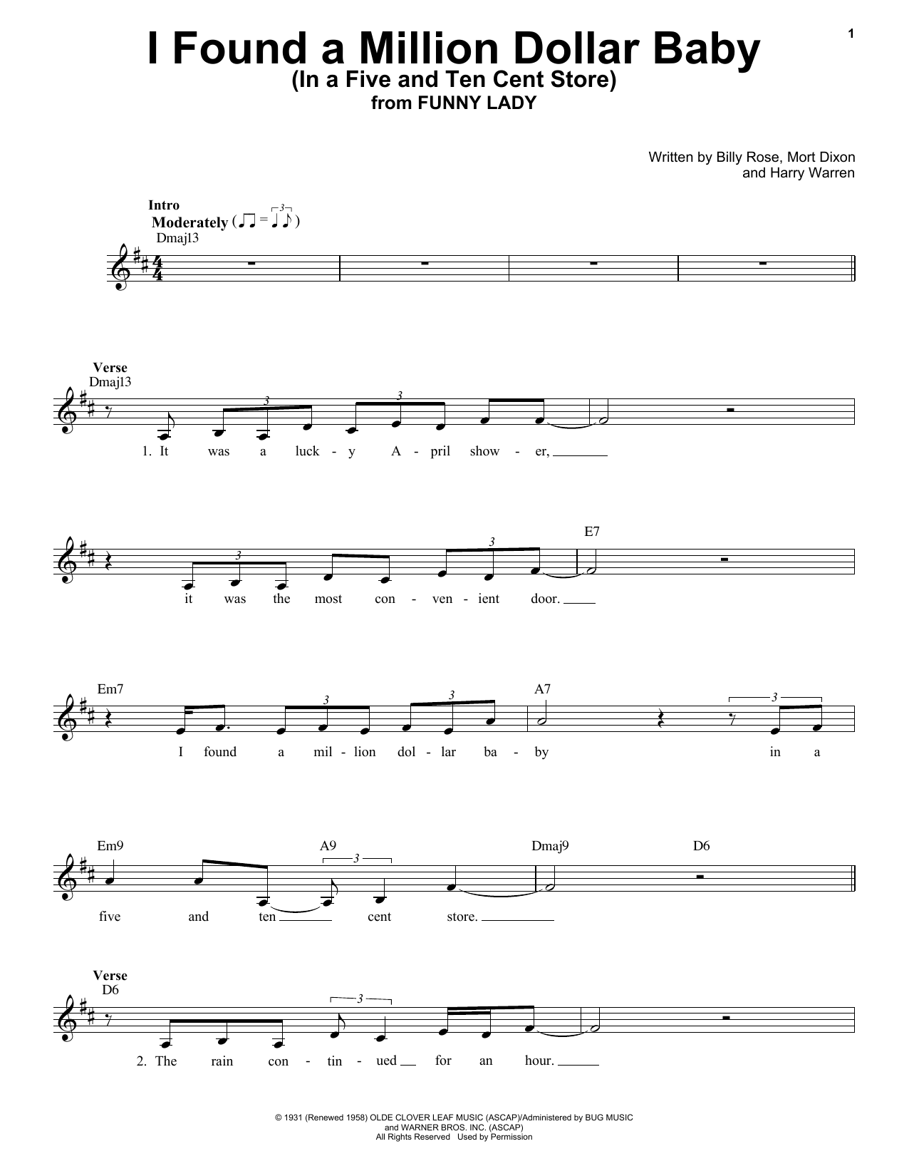 Nat King Cole I Found A Million Dollar Baby (In A Five And Ten Cent Store) Sheet Music Notes & Chords for Voice - Download or Print PDF