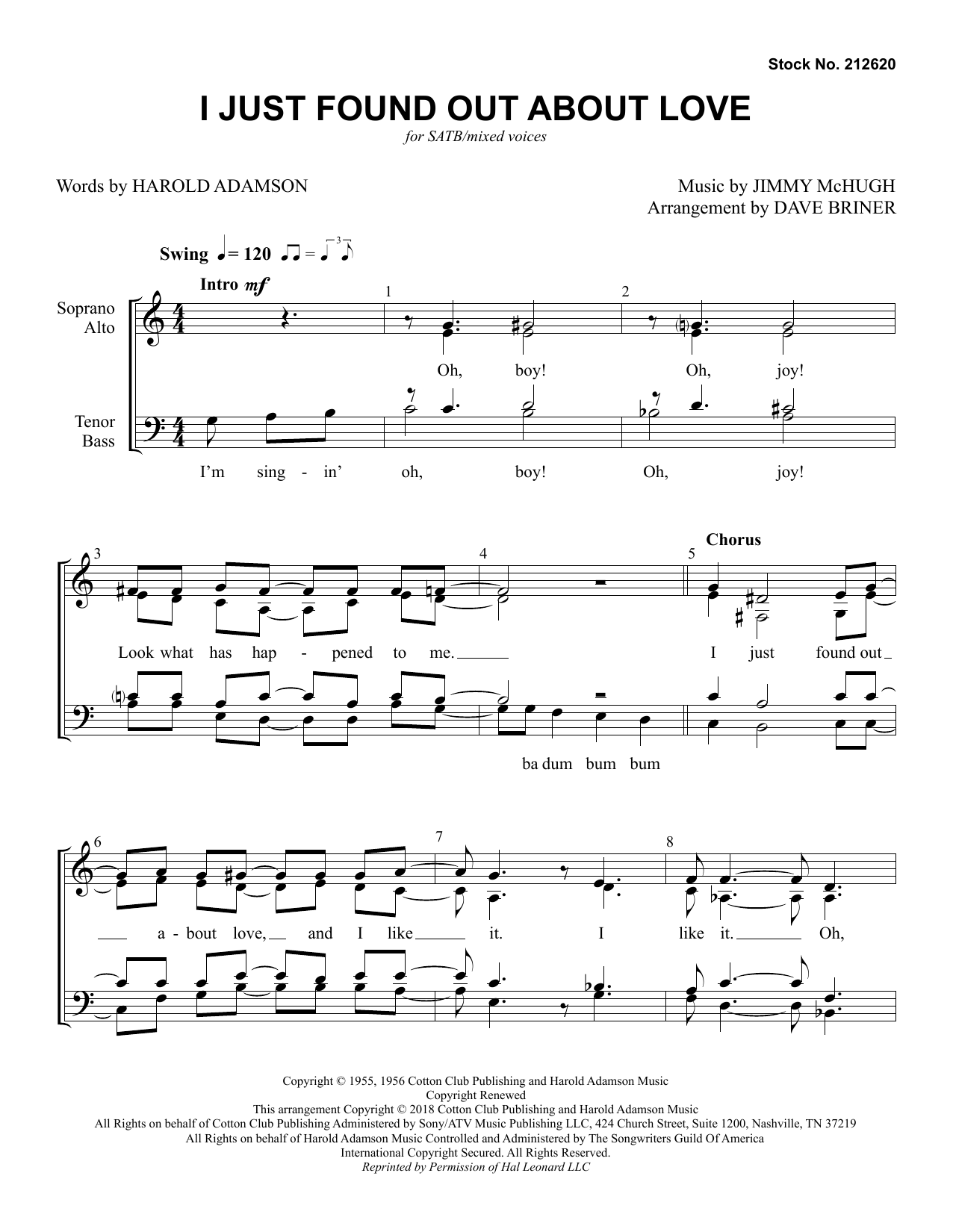 Nat King Cole I Just Found out About Love (arr. Dave Briner) Sheet Music Notes & Chords for SSA Choir - Download or Print PDF