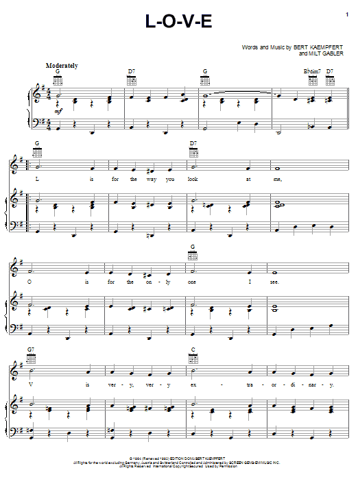 Nat King Cole L-O-V-E Sheet Music Notes & Chords for Lyrics & Chords - Download or Print PDF