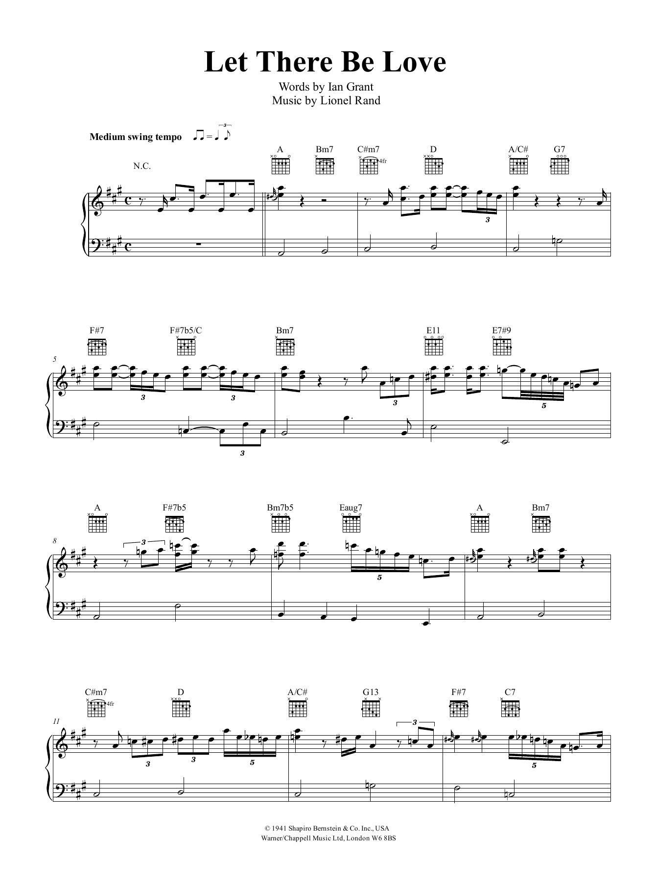 Nat King Cole Let There Be Love Sheet Music Notes & Chords for Piano, Vocal & Guitar (Right-Hand Melody) - Download or Print PDF
