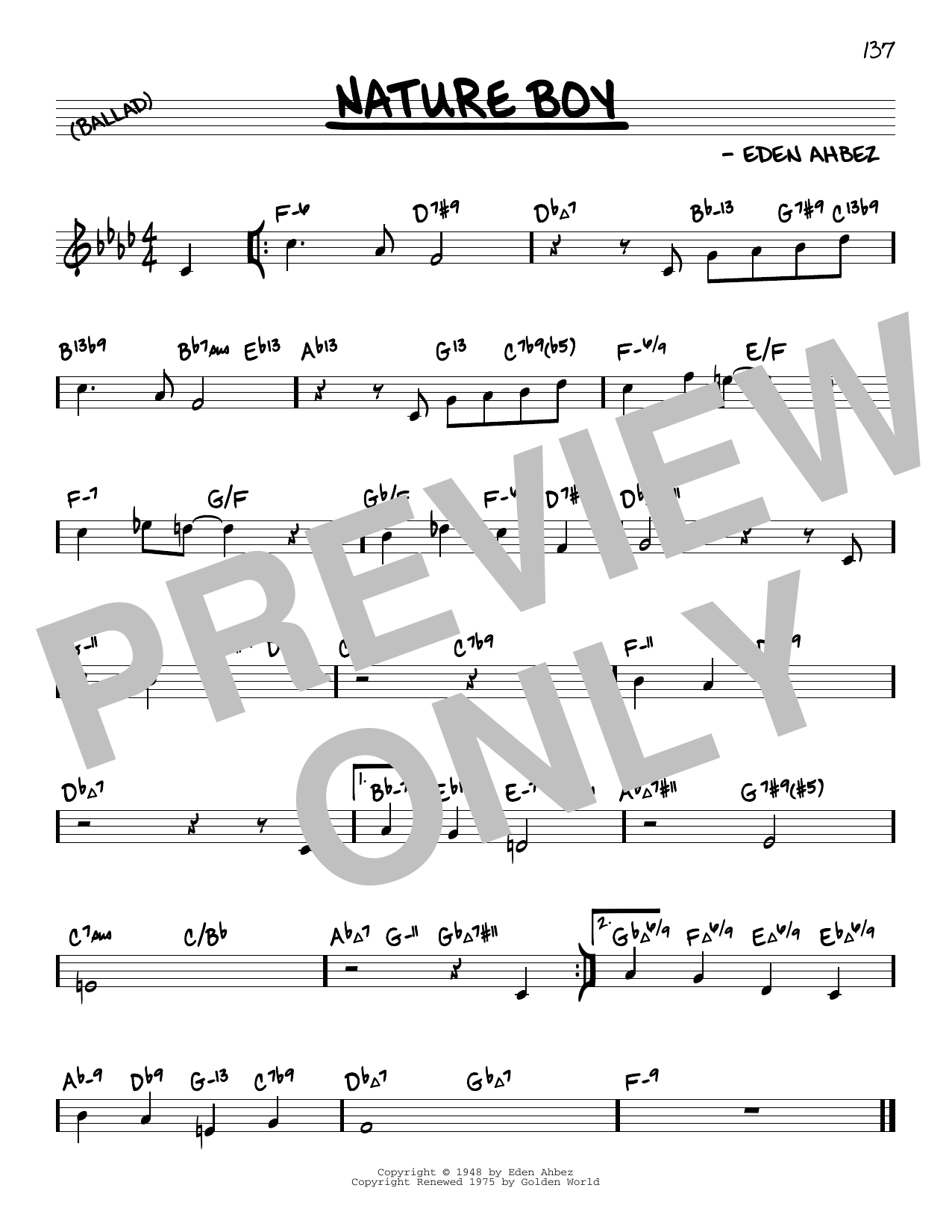 Nat King Cole Nature Boy (arr. David Hazeltine) Sheet Music Notes & Chords for Real Book – Enhanced Chords - Download or Print PDF