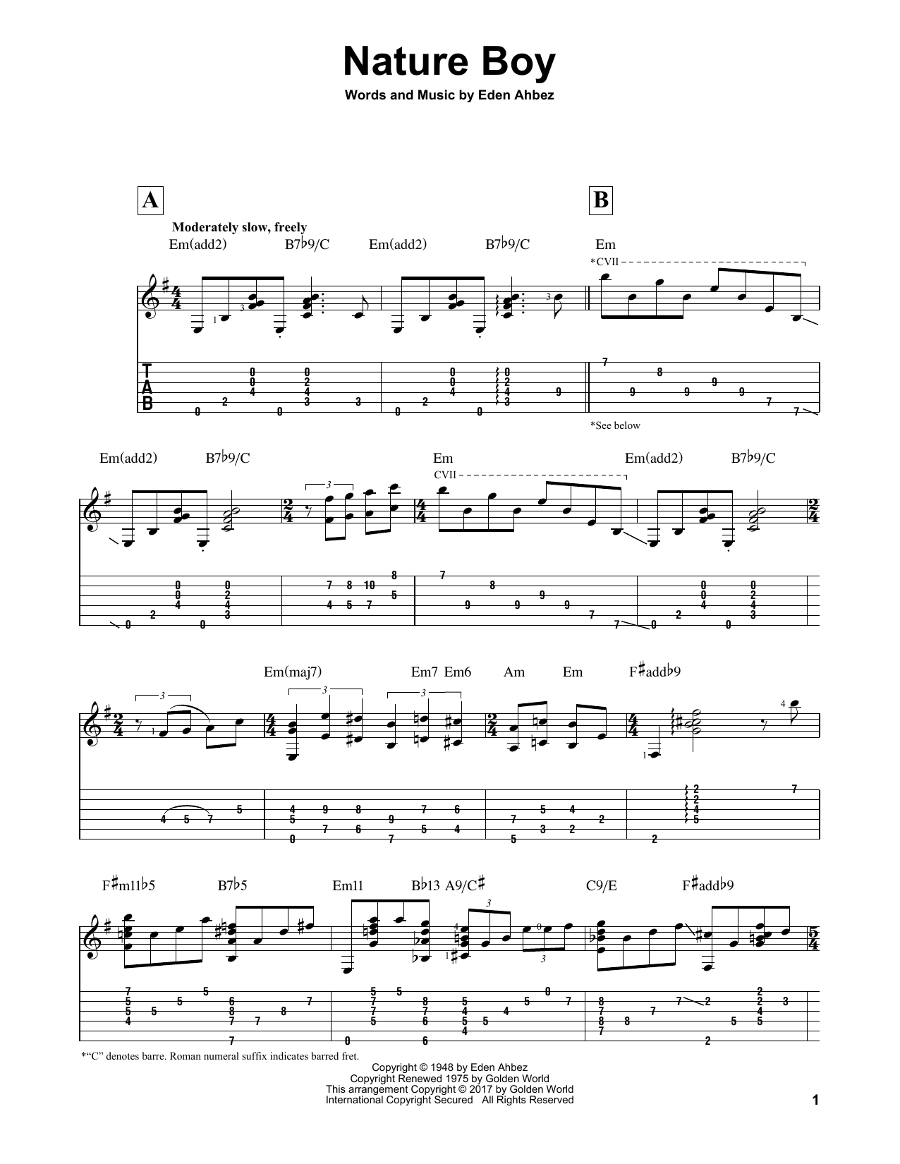 Nat King Cole Nature Boy (arr. Matt Otten) Sheet Music Notes & Chords for Solo Guitar - Download or Print PDF