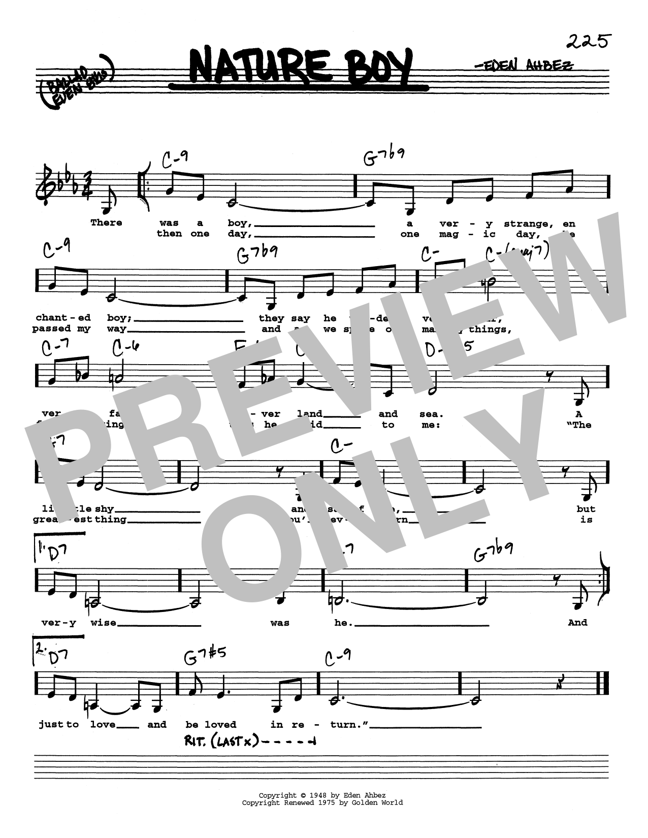 Nat King Cole Nature Boy (Low Voice) Sheet Music Notes & Chords for Real Book – Melody, Lyrics & Chords - Download or Print PDF