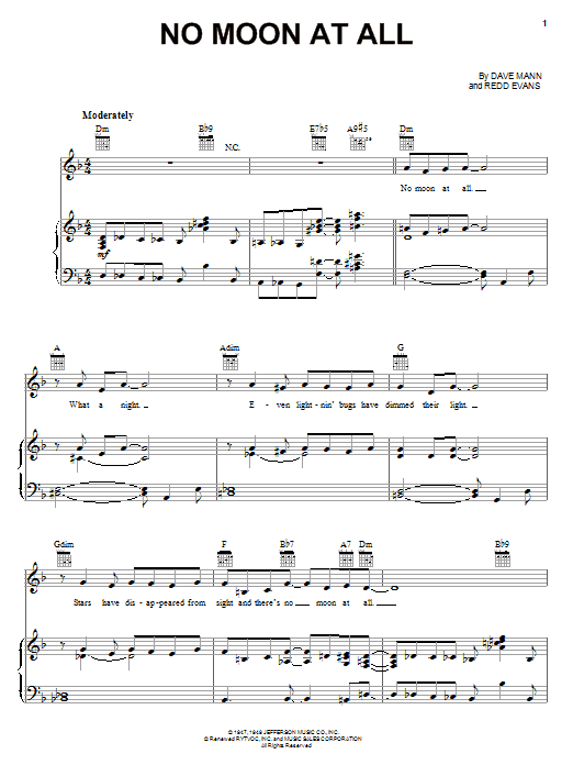 Nat King Cole No Moon At All Sheet Music Notes & Chords for Piano, Vocal & Guitar (Right-Hand Melody) - Download or Print PDF Nat King Cole No Moon At All Sheet Music Notes & Chords for Piano, Vocal & Guitar (Right-Hand Melody) - Download or Print PDF