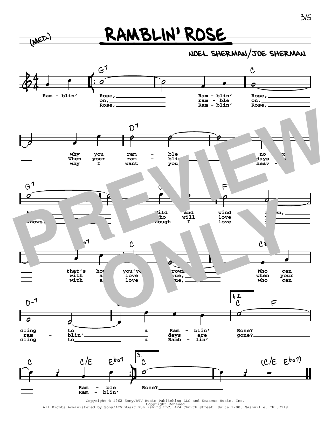 Nat King Cole Ramblin' Rose (High Voice) Sheet Music Notes & Chords for Real Book – Melody, Lyrics & Chords - Download or Print PDF