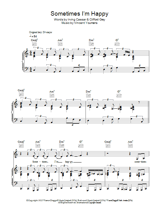 Nat King Cole Sometimes I'm Happy Sheet Music Notes & Chords for Piano, Vocal & Guitar (Right-Hand Melody) - Download or Print PDF