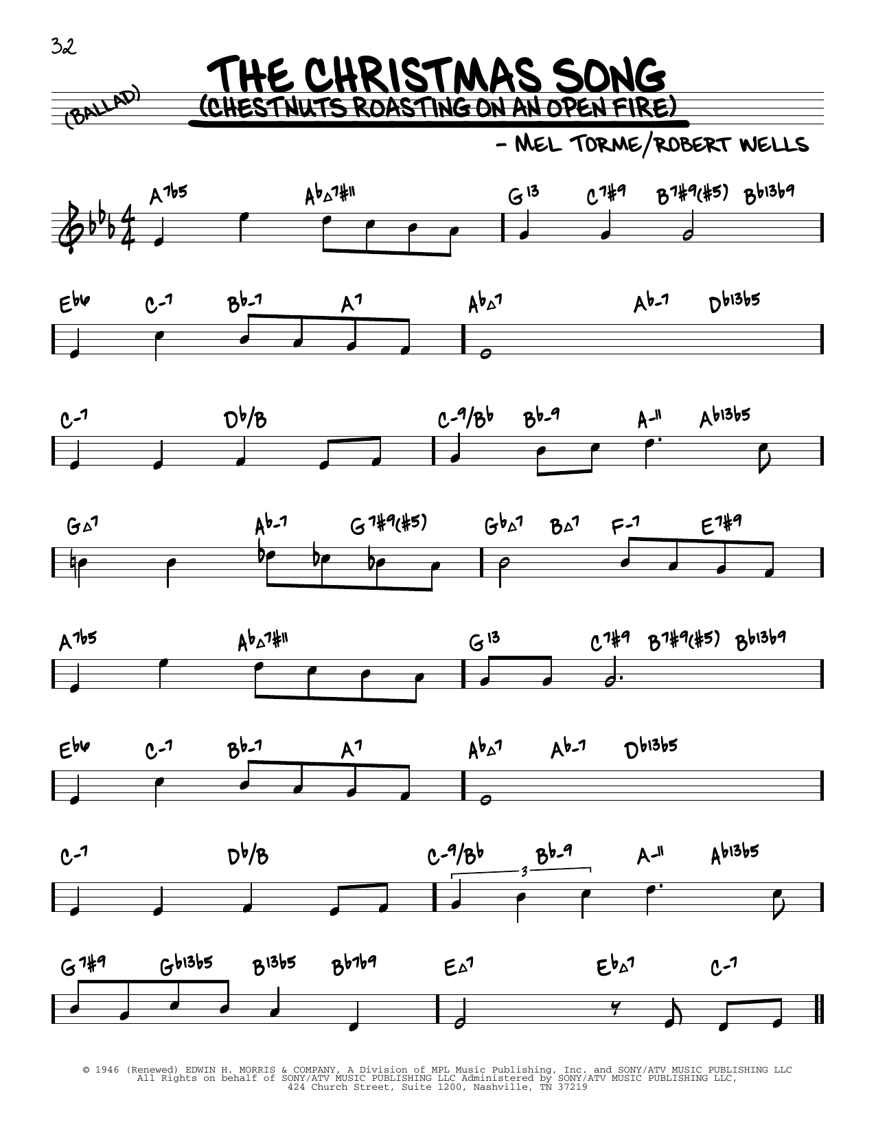 Nat King Cole The Christmas Song (Chestnuts Roasting On An Open Fire) (arr. David Hazeltine) Sheet Music Notes & Chords for Real Book – Enhanced Chords - Download or Print PDF