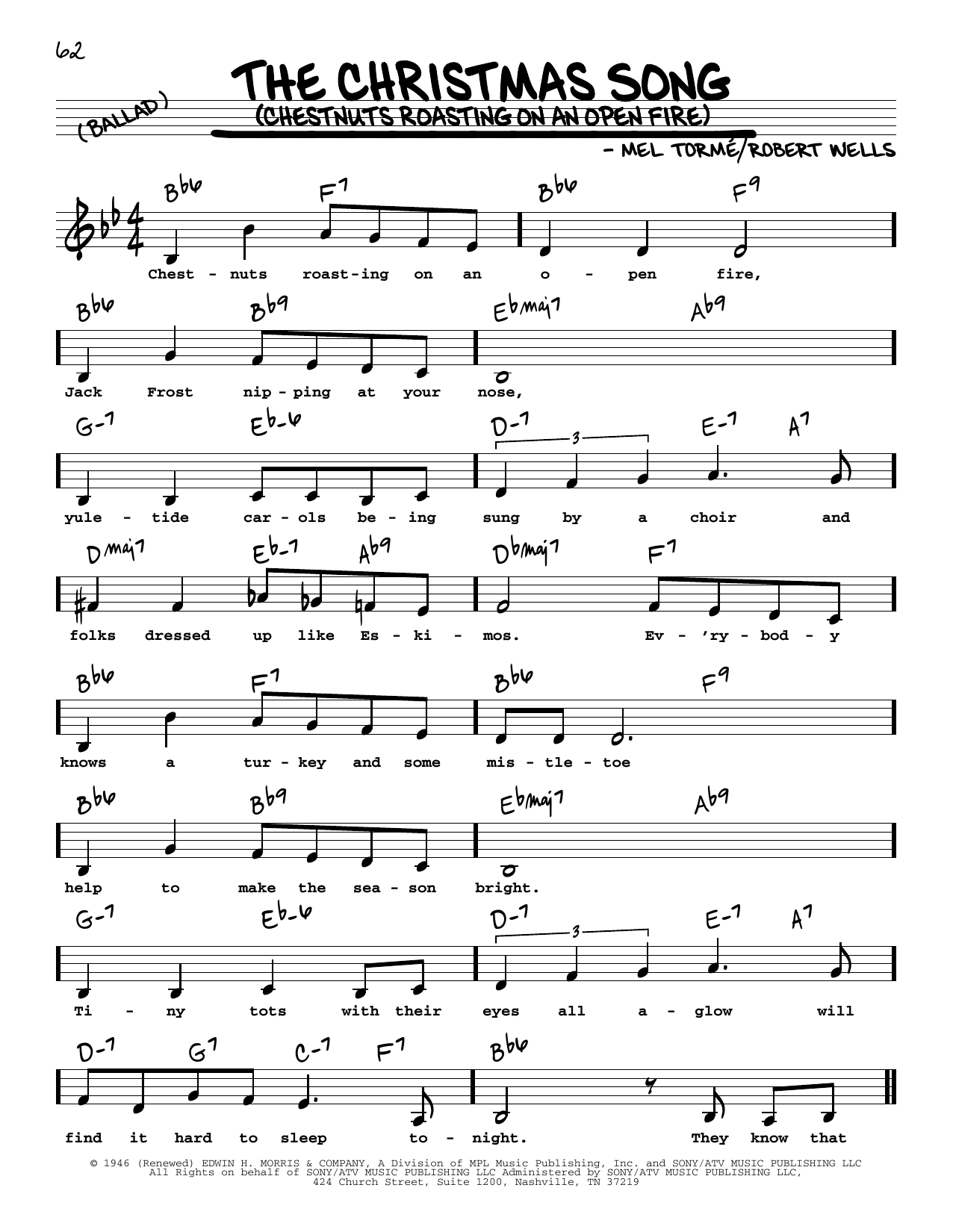 Nat King Cole The Christmas Song (Chestnuts Roasting On An Open Fire) (Low Voice) Sheet Music Notes & Chords for Real Book – Melody, Lyrics & Chords - Download or Print PDF