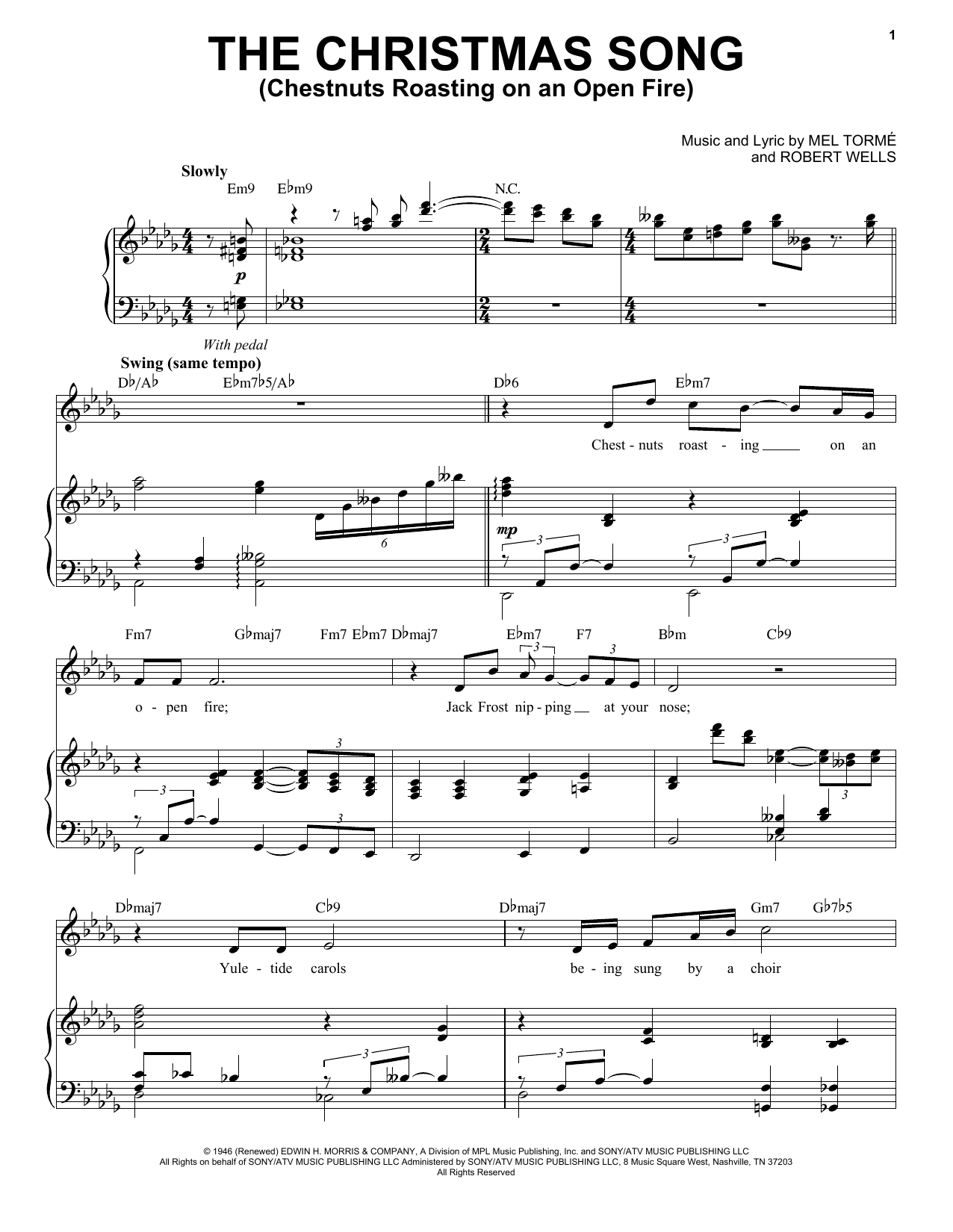 Nat King Cole The Christmas Song (Chestnuts Roasting On An Open Fire) Sheet Music Notes & Chords for Piano & Vocal - Download or Print PDF