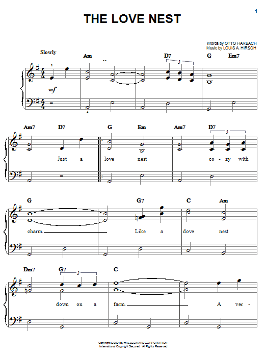 Nat King Cole The Love Nest Sheet Music Notes & Chords for Piano, Vocal & Guitar Chords (Right-Hand Melody) - Download or Print PDF