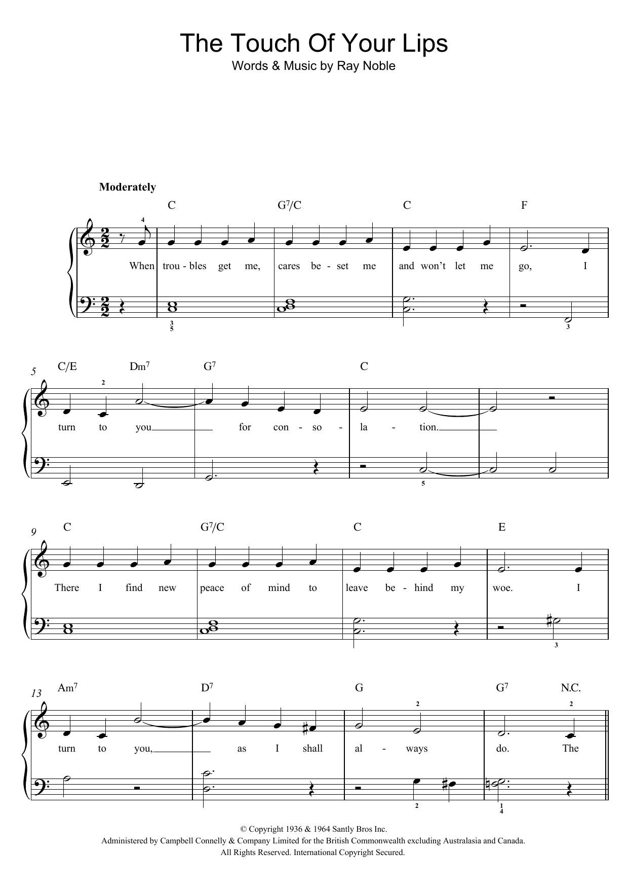 Nat King Cole The Touch Of Your Lips Sheet Music Notes & Chords for Beginner Piano - Download or Print PDF