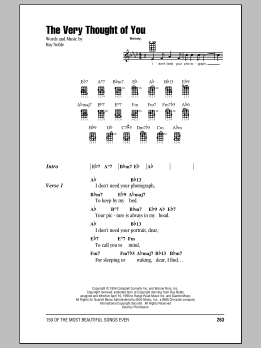 Nat King Cole The Very Thought Of You Sheet Music Notes & Chords for Ukulele with strumming patterns - Download or Print PDF