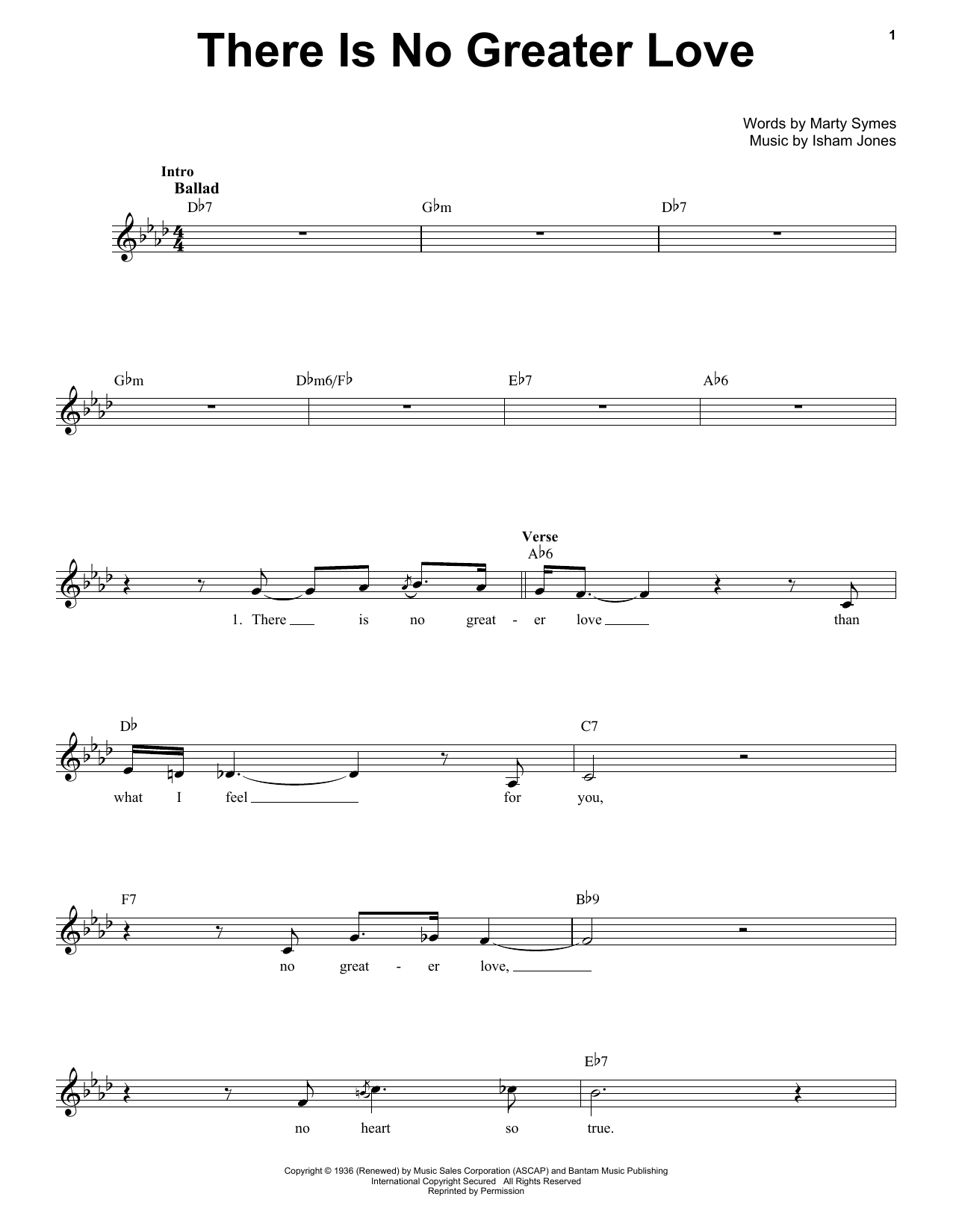 Nat King Cole (There Is) No Greater Love Sheet Music Notes & Chords for Voice - Download or Print PDF