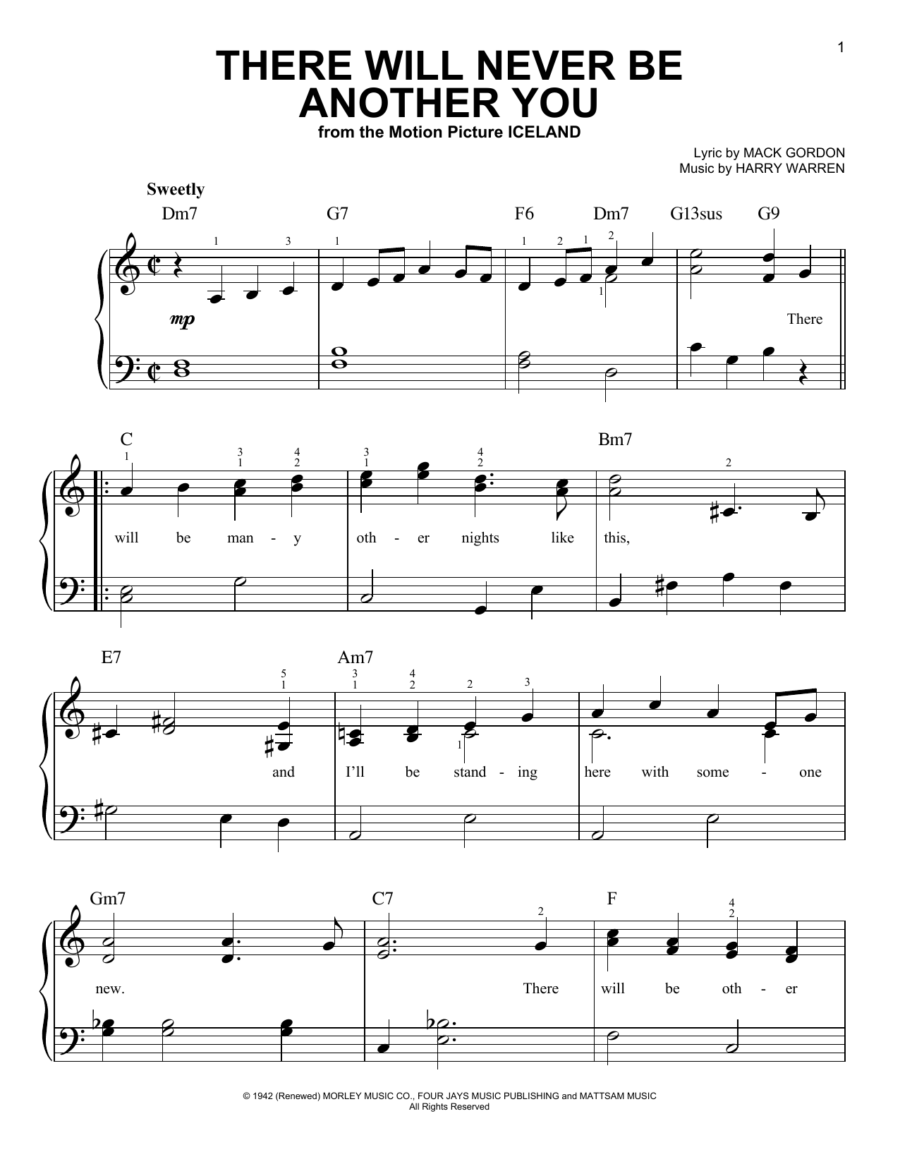 Nat King Cole There Will Never Be Another You Sheet Music Notes & Chords for Piano, Vocal & Guitar (Right-Hand Melody) - Download or Print PDF