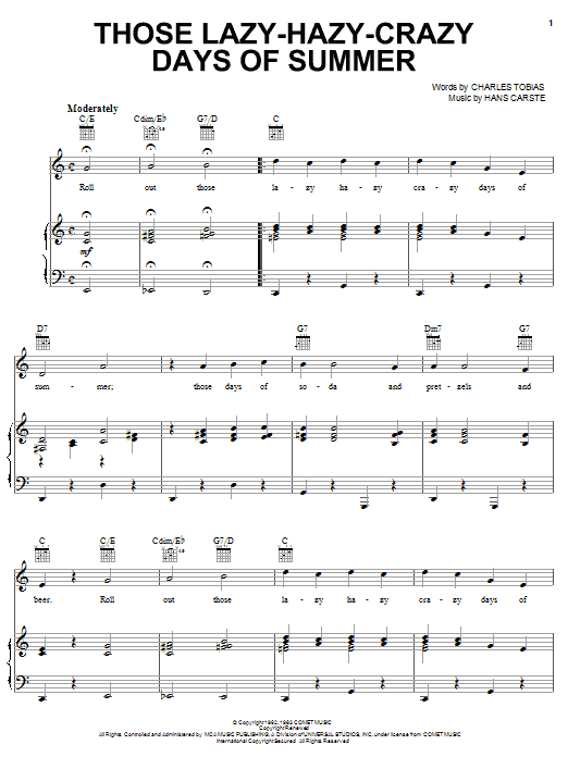 Nat King Cole Those Lazy-Hazy-Crazy Days Of Summer Sheet Music Notes & Chords for Ukulele - Download or Print PDF