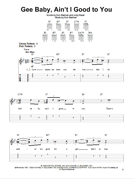 Nat King Cole Trio Gee Baby, Ain't I Good To You Sheet Music Notes & Chords for Easy Guitar Tab - Download or Print PDF