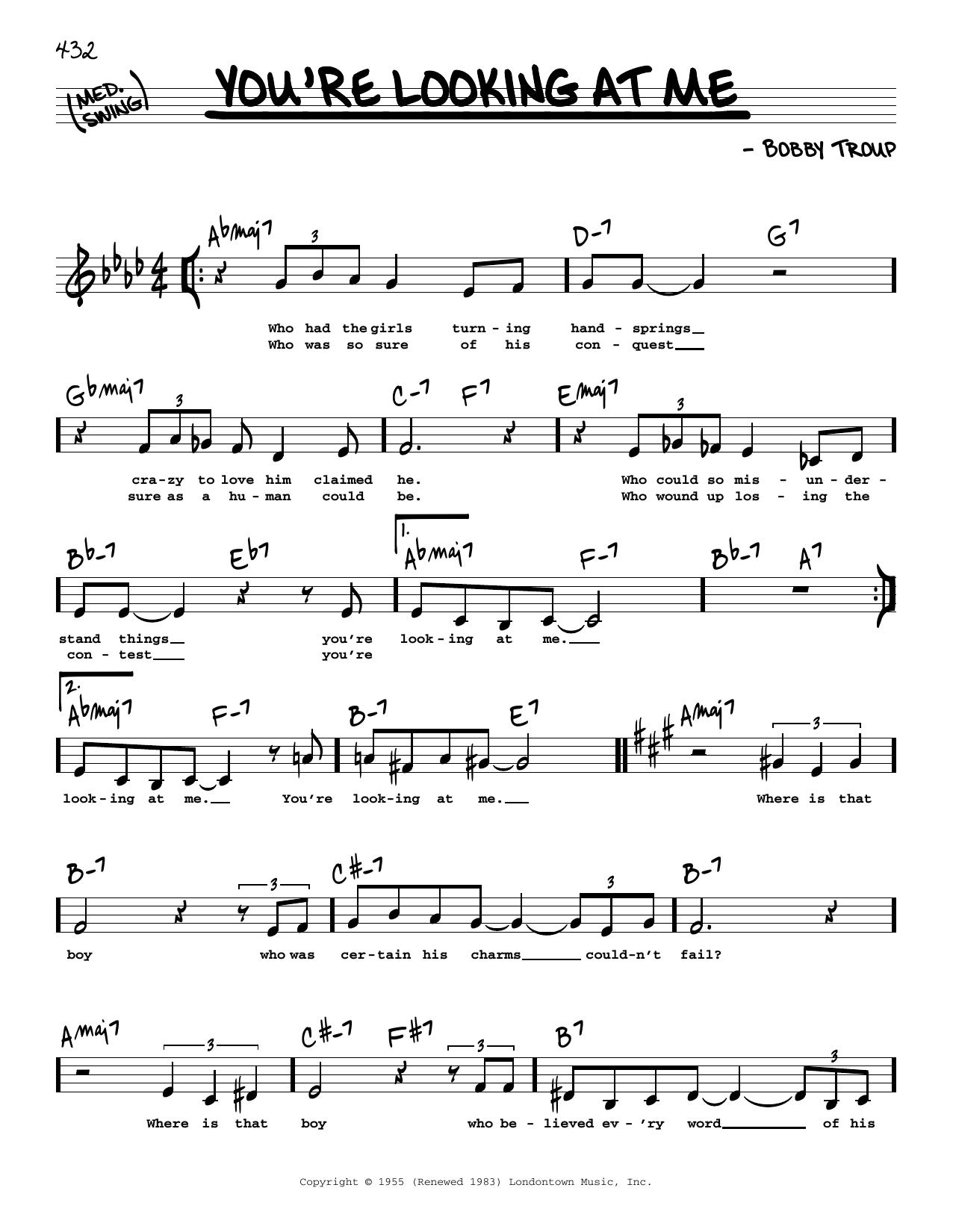 Nat King Cole You're Looking At Me (Low Voice) Sheet Music Notes & Chords for Real Book – Melody, Lyrics & Chords - Download or Print PDF