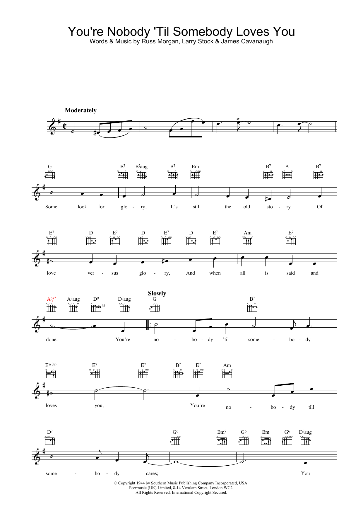 Nat King Cole You're Nobody Till Somebody Loves You Sheet Music Notes & Chords for Lead Sheet / Fake Book - Download or Print PDF