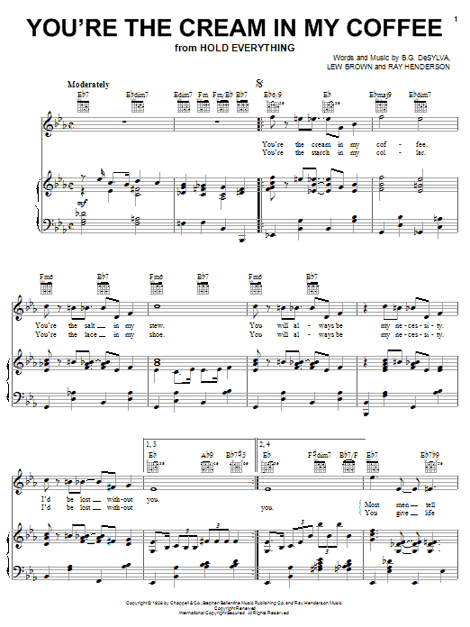 Lew Brown You're The Cream In My Coffee Sheet Music Notes & Chords for Melody Line, Lyrics & Chords - Download or Print PDF