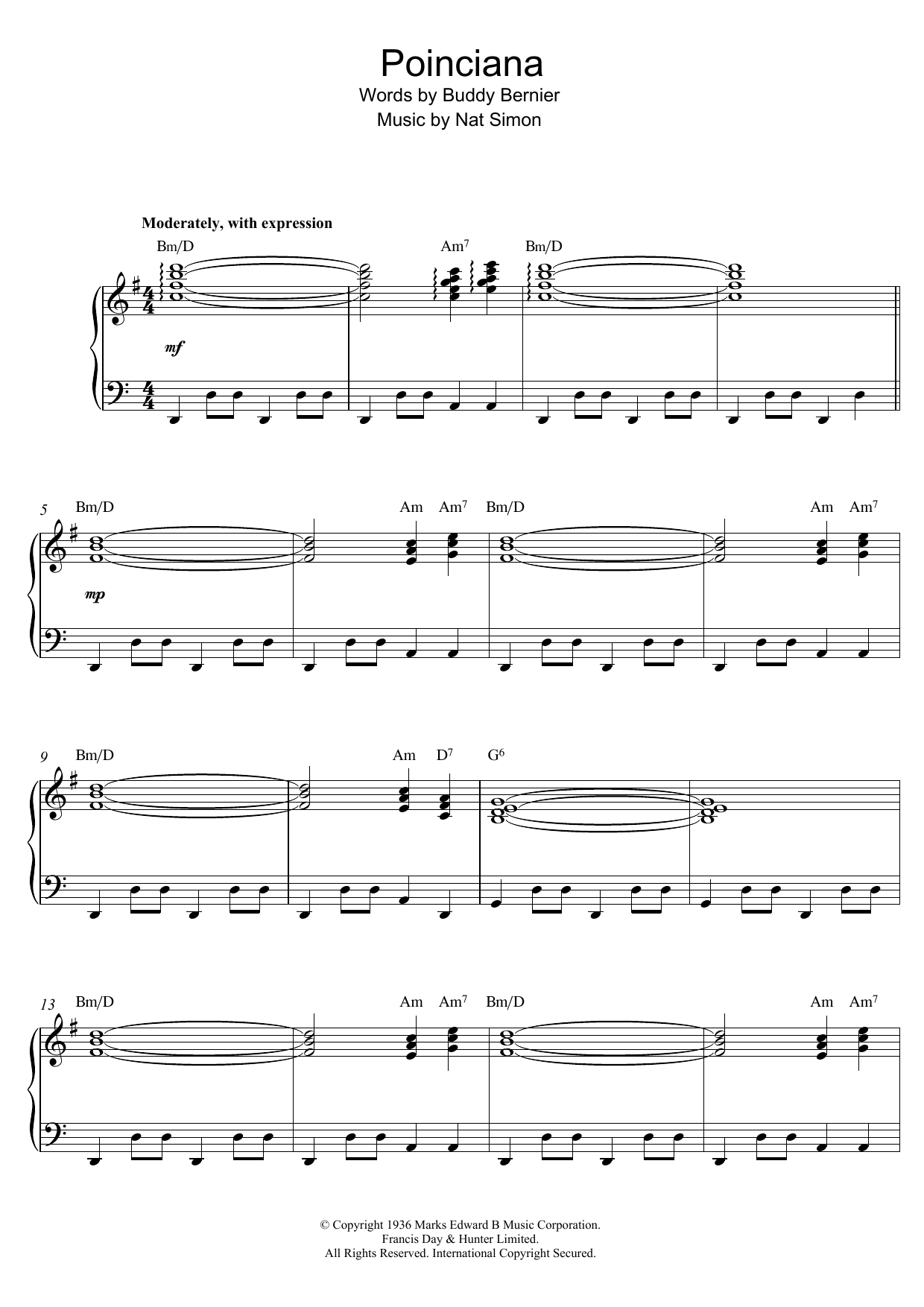 Nat Simon Poinciana Sheet Music Notes & Chords for Piano - Download or Print PDF