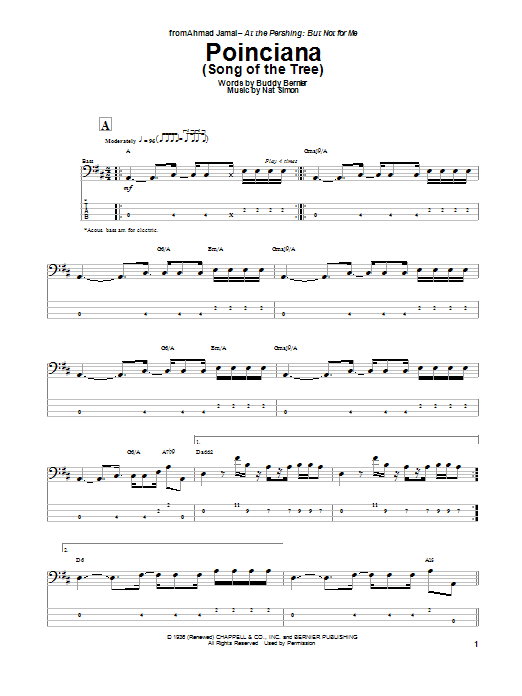 Nat Simon Poinciana (Song Of The Tree) Sheet Music Notes & Chords for Bass Guitar Tab - Download or Print PDF