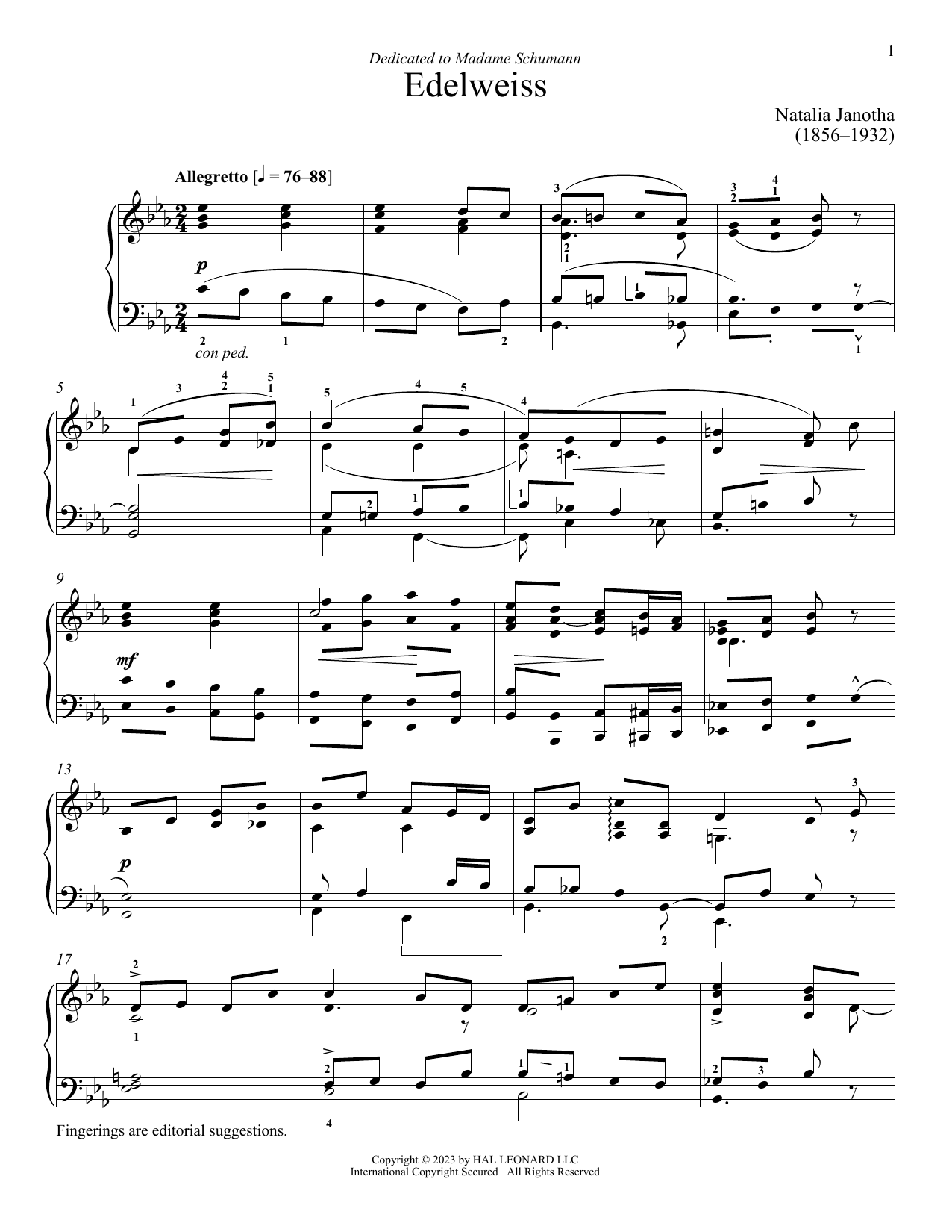 Natalia Jonatha Edelweiss Sheet Music Notes & Chords for Piano Solo - Download or Print PDF