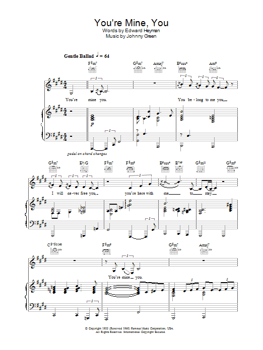 Natalie Cole You're Mine, You Sheet Music Notes & Chords for Piano, Vocal & Guitar - Download or Print PDF